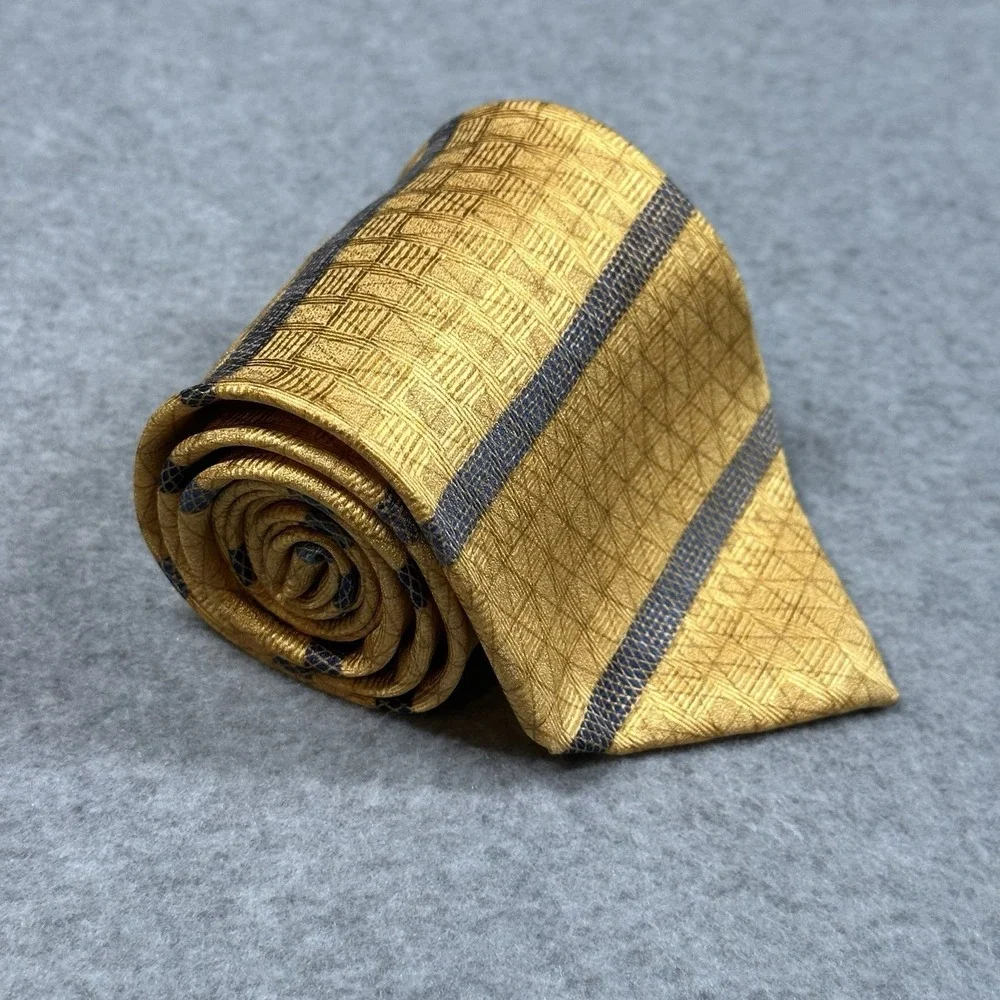 Esquire 100% Silk Gold Blue Striped Necktie Made in Korea Vintage 58x3.75in